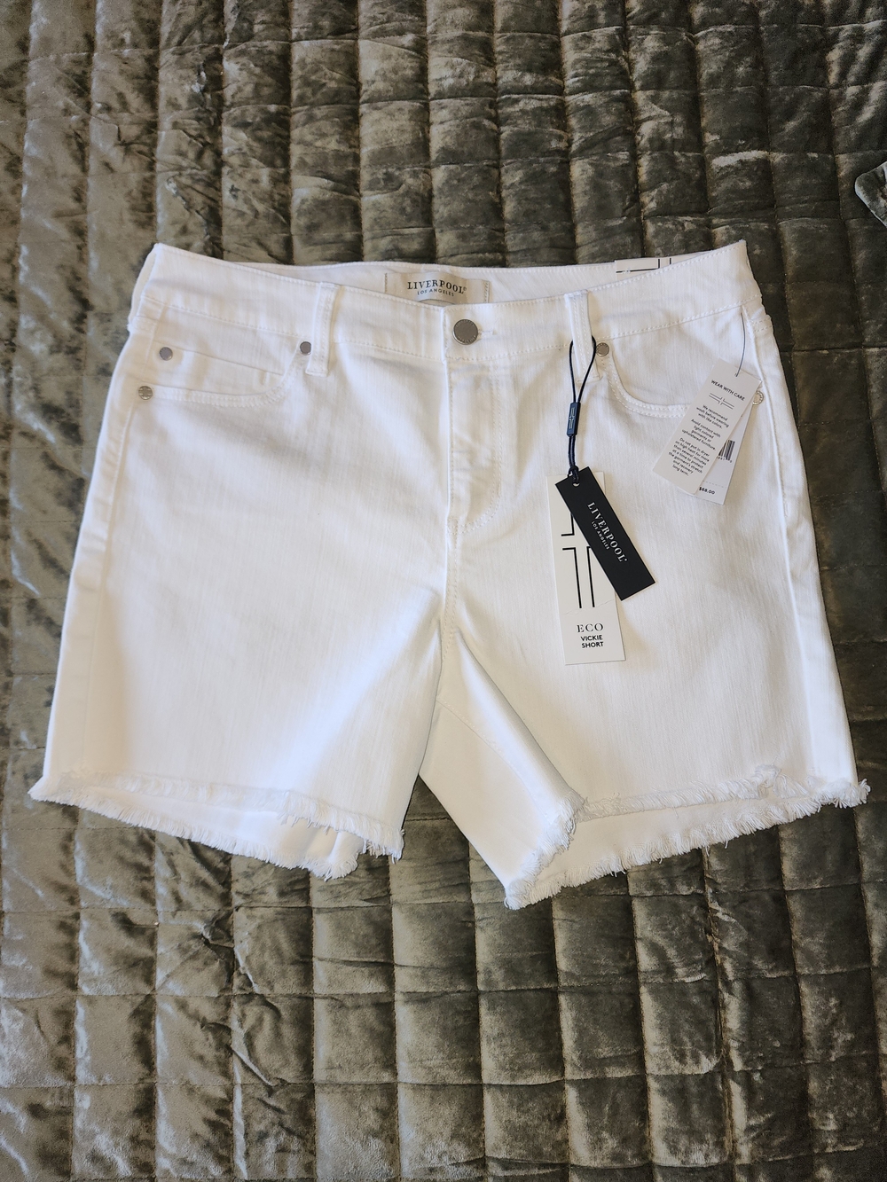 Liverpool White Frayed Hem Stretch Denim Shorts